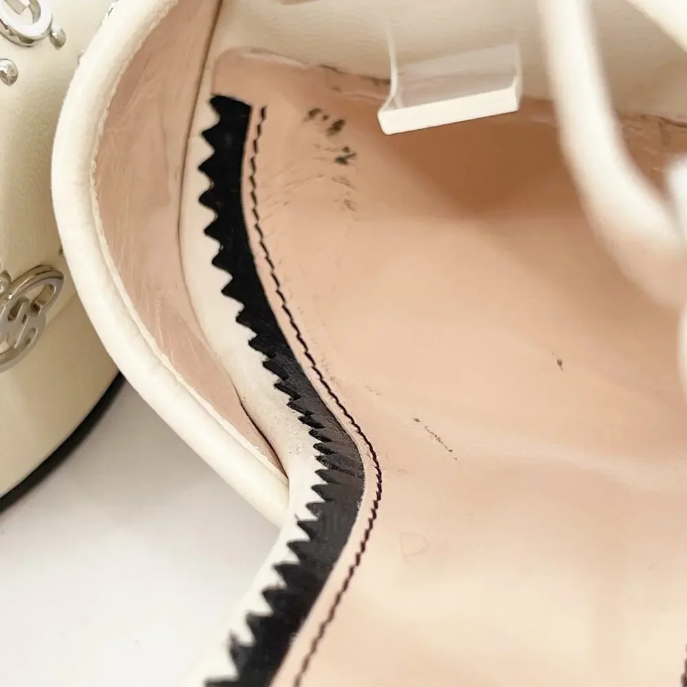 Gucci Mystic White Janaya Interlocking GG Studs Ankle Strap Sandals EU 38.5